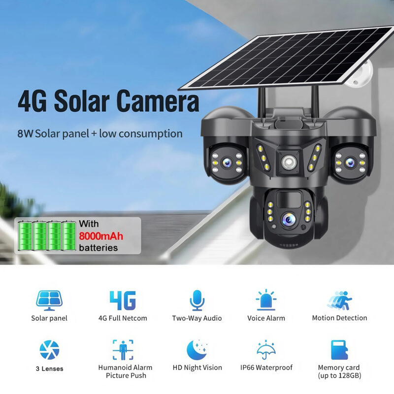كاميرا مراقبة شمسية خارجية 4G بعدسة ثلاثية solaire – Image 6
