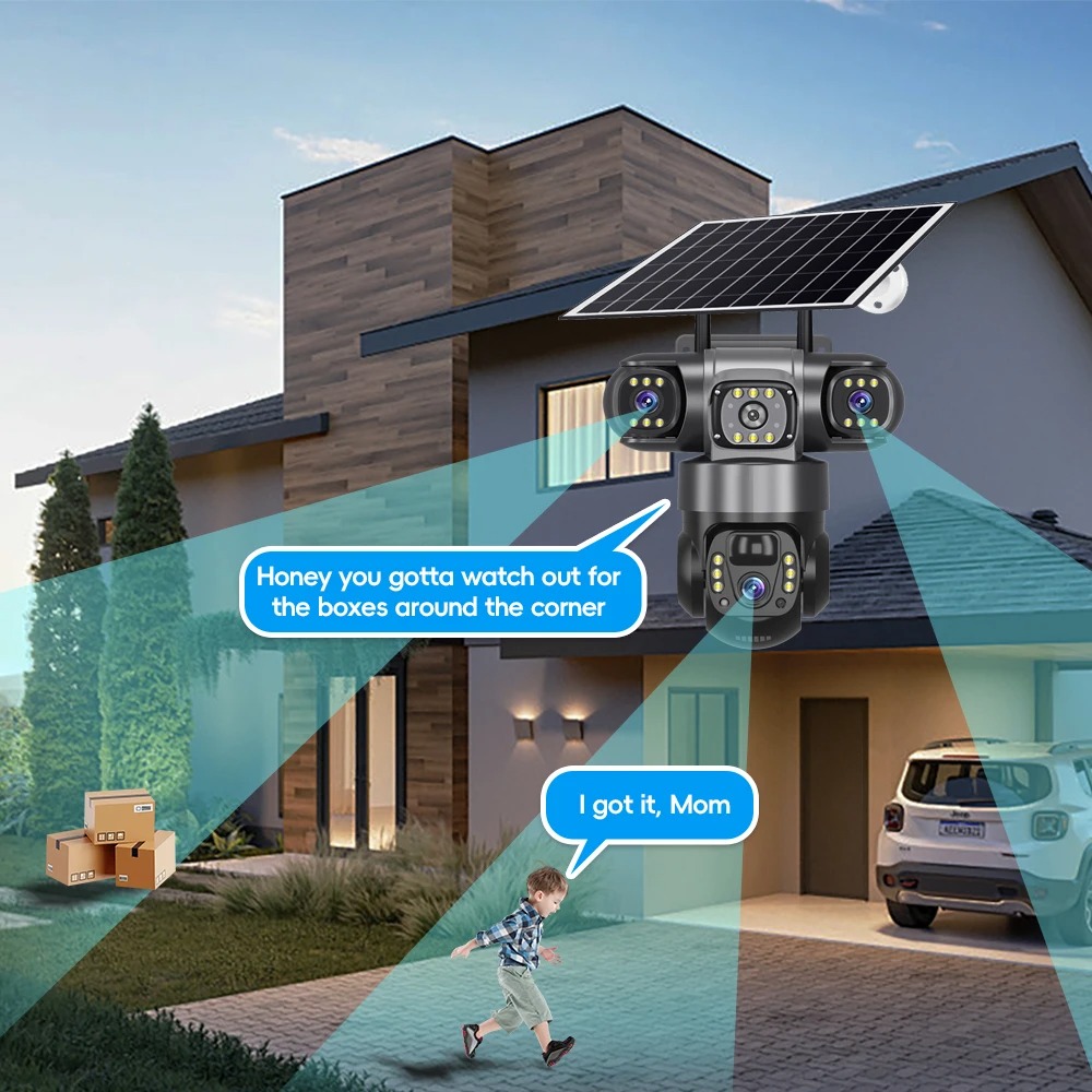 كاميرا مراقبة شمسية خارجية ثلاثية العدسات بدعم 4ج – أمان ذكي على مدار الساعة – Image 4